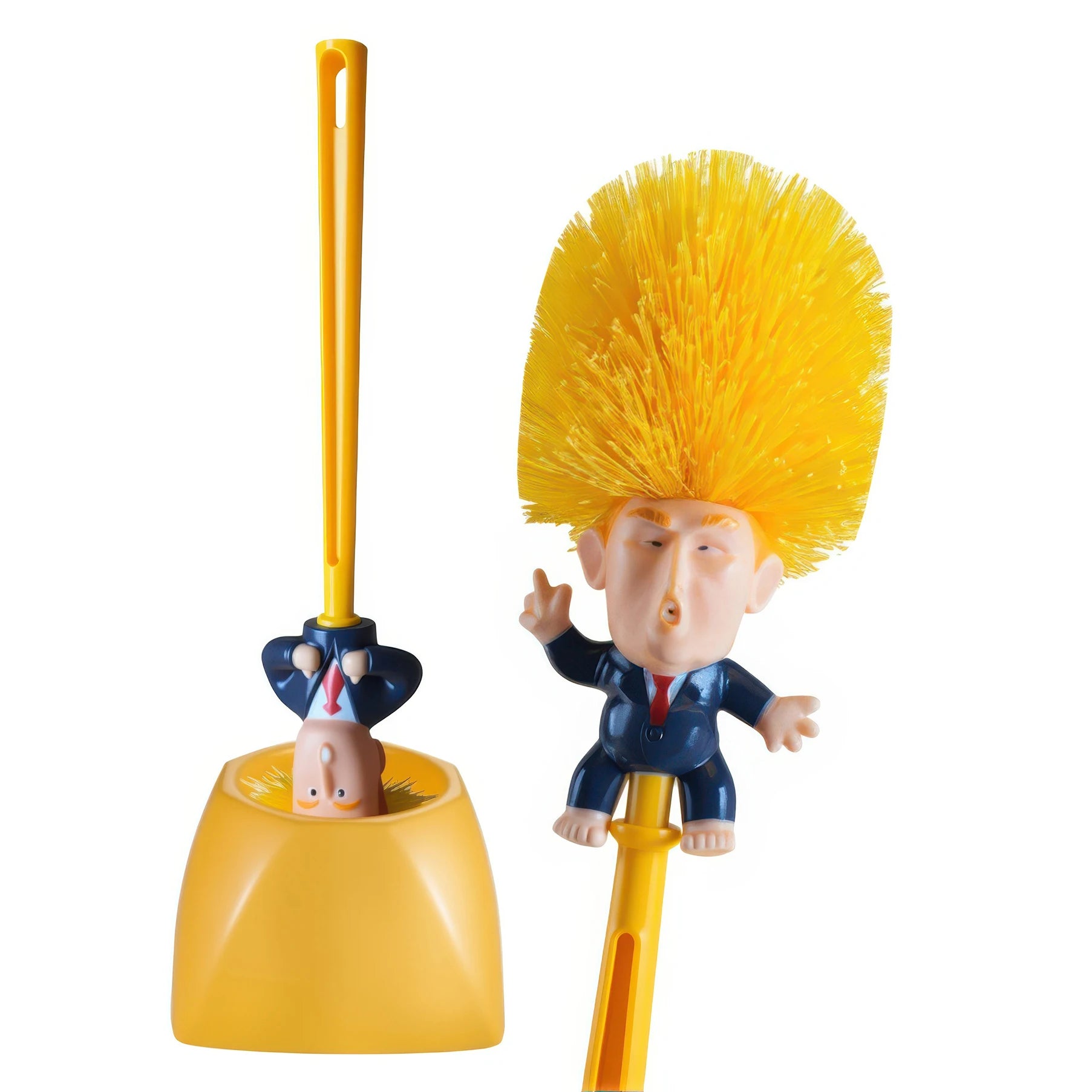 Funny Yellow Hair Cartoon Toilet Brush with Holder | Creative Bathroom Cleaner | Unique Gag Gift for Adults, Friends, Party Fun