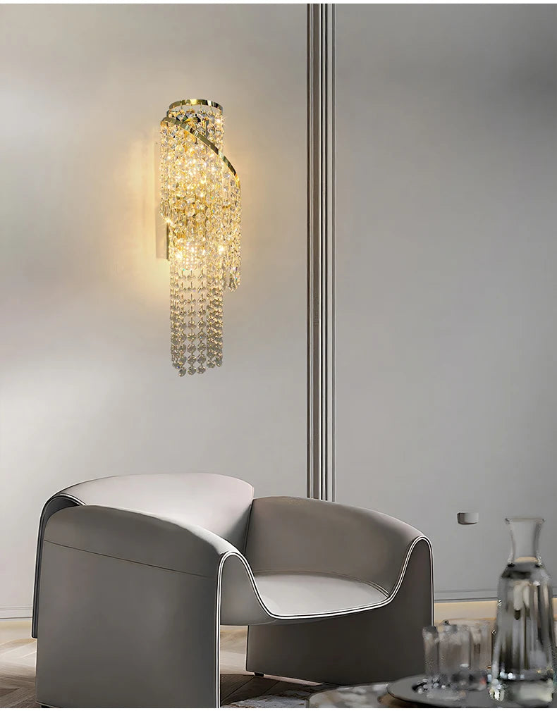 Luxurious Golden Crystal Wall Lamp - Led Wall Lamp. Suitable For Living Room, Bedroom, Corridor And Home Decoration.