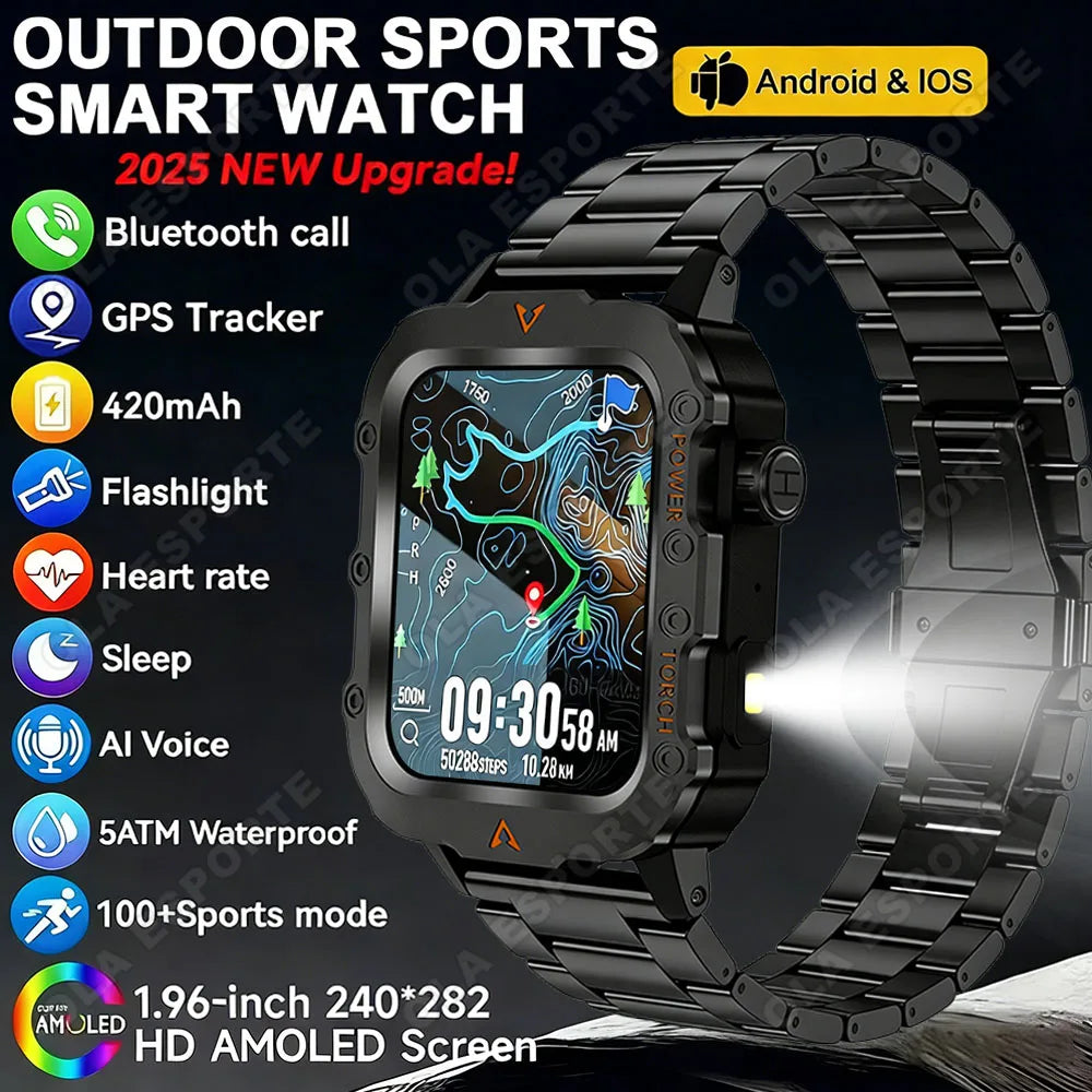 2026New Military GPS Smart Watch Men Bluetooth Call Sleep Health Monitoring LED Flashlight AI Voice Sports Waterproof Smartwatch