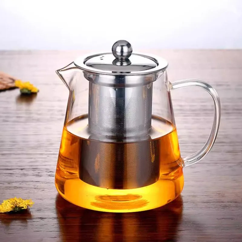 Heat-Resistant Borosilicate Glass Teapot with Removable Stainless Steel Infuser – Clear Tea Kettle for Kung Fu Tea Brewing Set