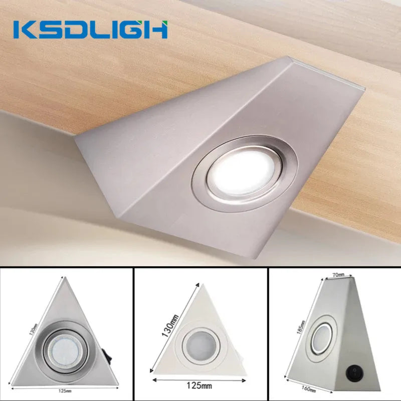 Geometric Stainless Steel Cabinet Light with Switch for Kitchen Wardrobe Bookshelf Lighting Creative Triangle Indoor Wall Lamp