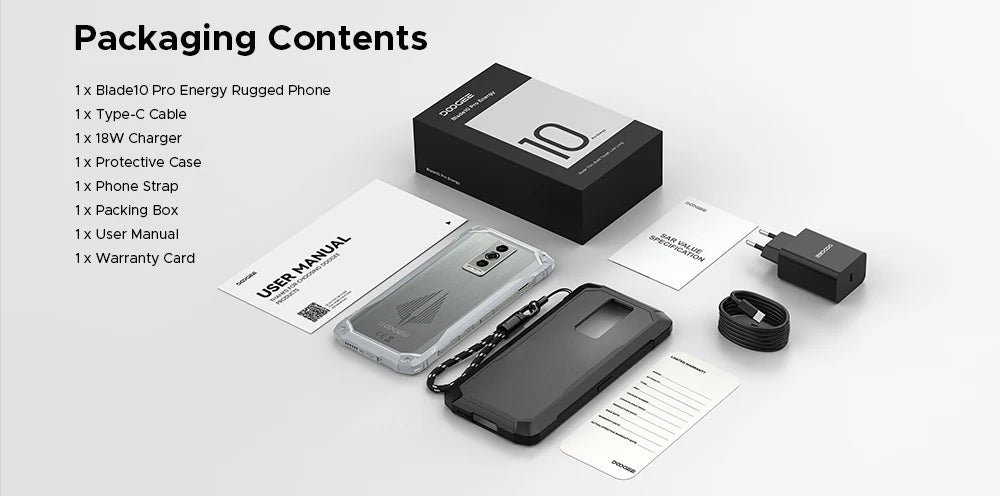 DOOGEE Blade10 Pro Energy Rugged Phone 32GB 256GB 6.56” HD+ Screen 6150mAh Large Battery 50MP AI Camera Android 15 NFC
