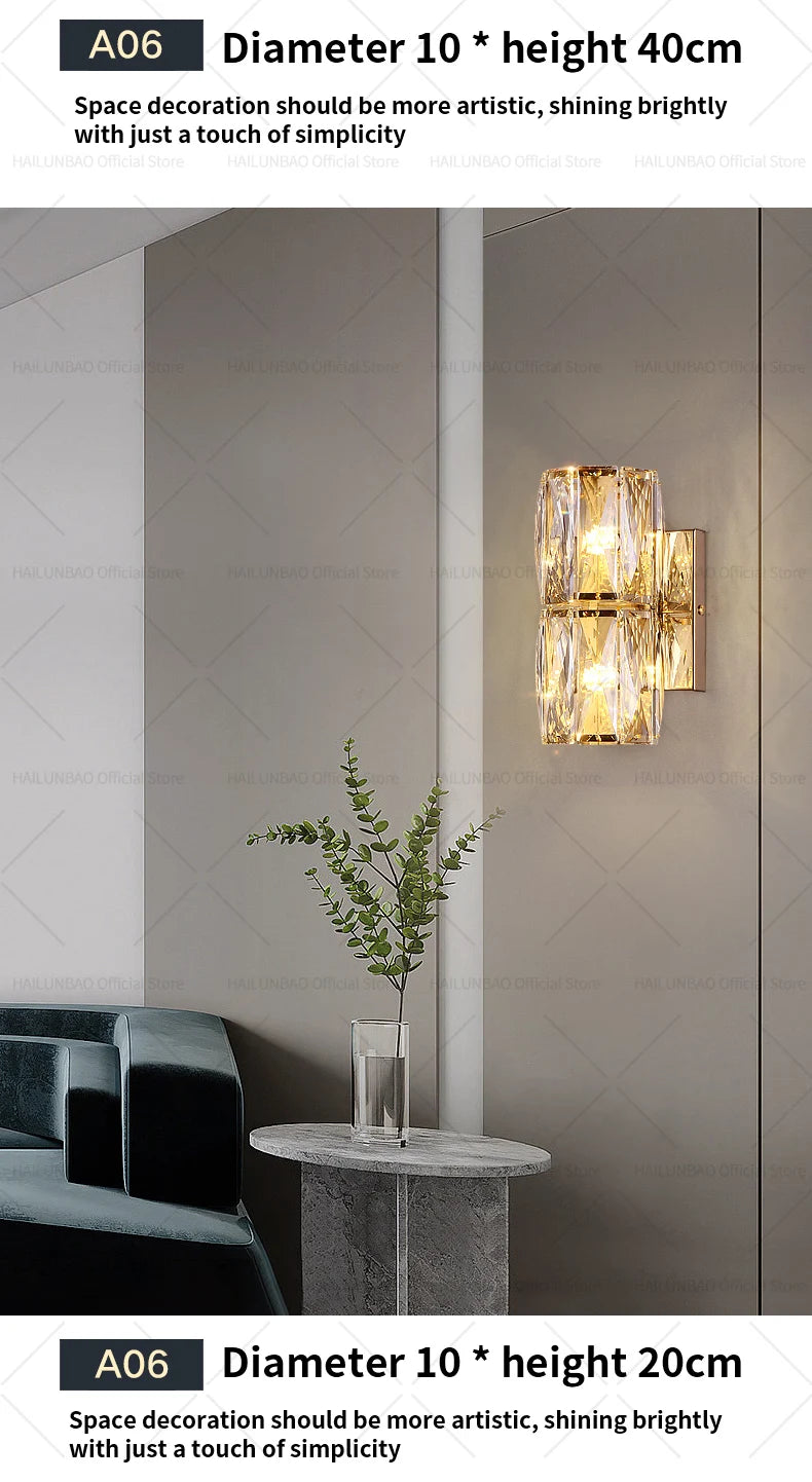 Light Luxury Crystal Wall Lamp Creative Villa Living Room TV Background Wall Lamp Network Red Modeling wall Bedroom Bedside Lamp