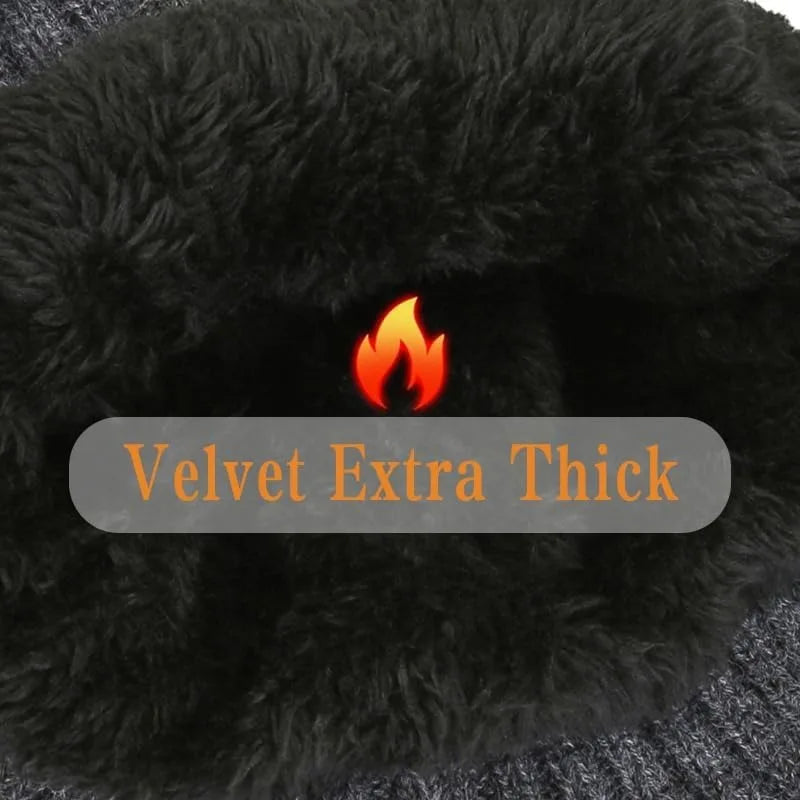 Men Winter Knitted Hat Plush Warmth Peaked Cap Outdoor Earmuff Casual Fashion Faux Fur Lined Bomber Hats Cycling Ear Protection