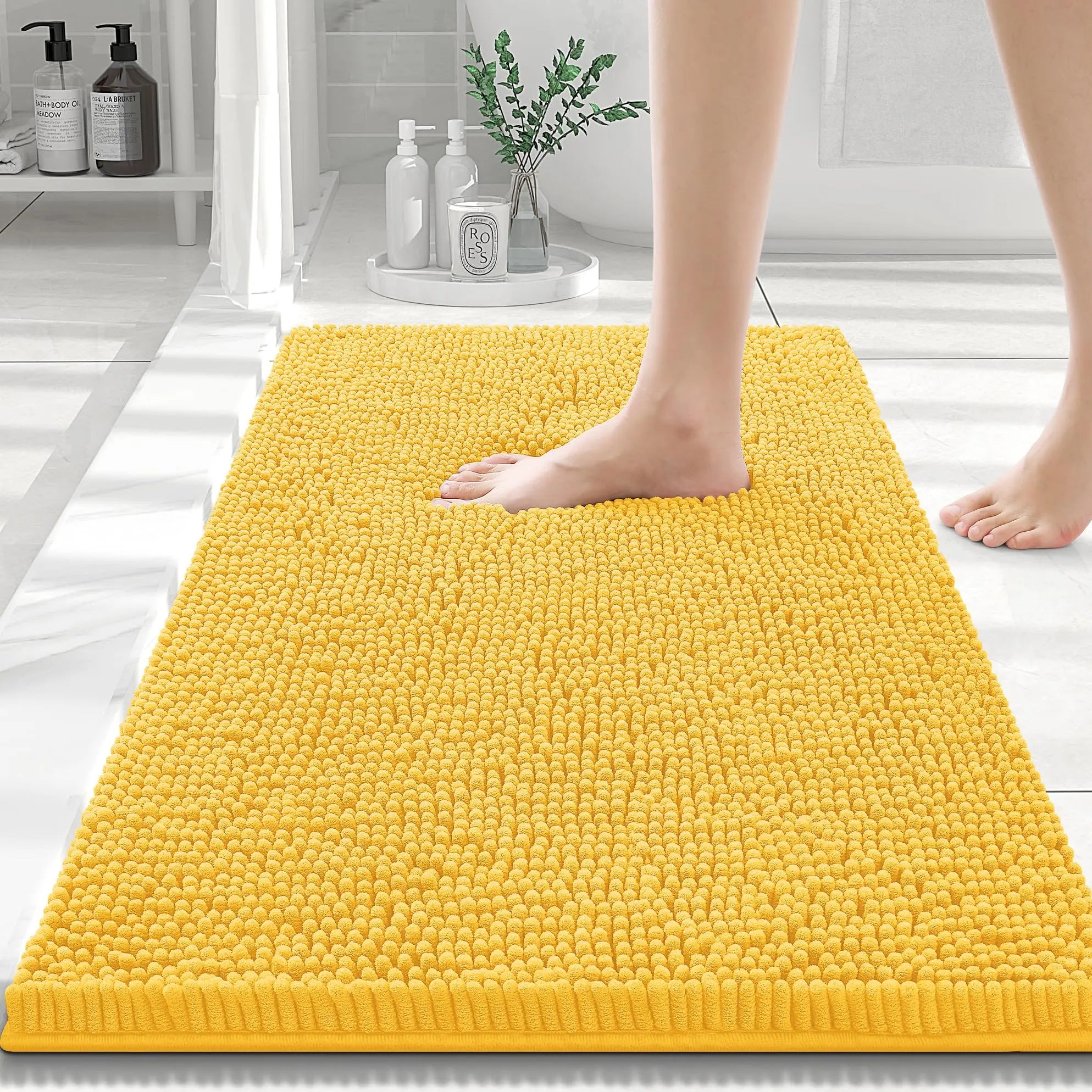 Olanly Chenille Bath Mat Fashion Non-Slips Soft Fluffy Bath Mats For Bathroom Super Absorbent Floor Mats Washable Bathroom Mat