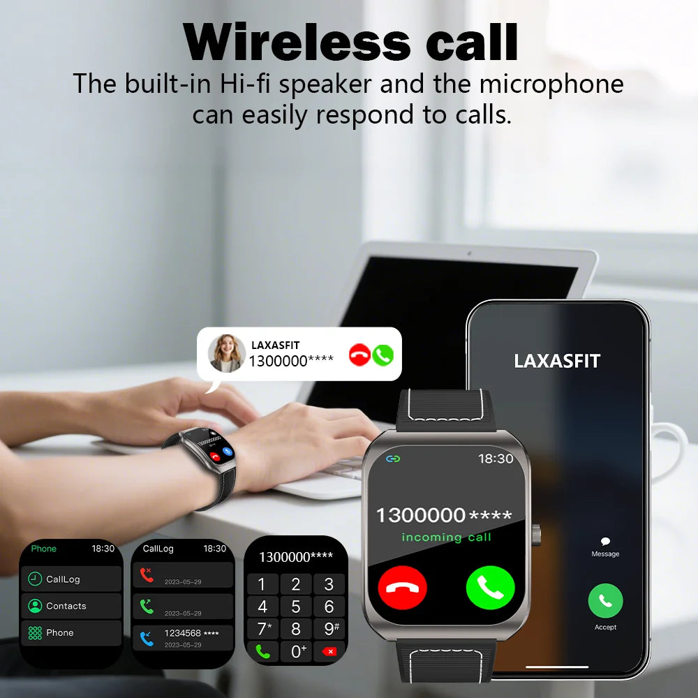 LAXASFIT Smart Watch 2.01-inch AMOLED Curved Display Bluetooth 5.4 Call Voice Assistant Fitness Sports Smartwatch Holiday gifts