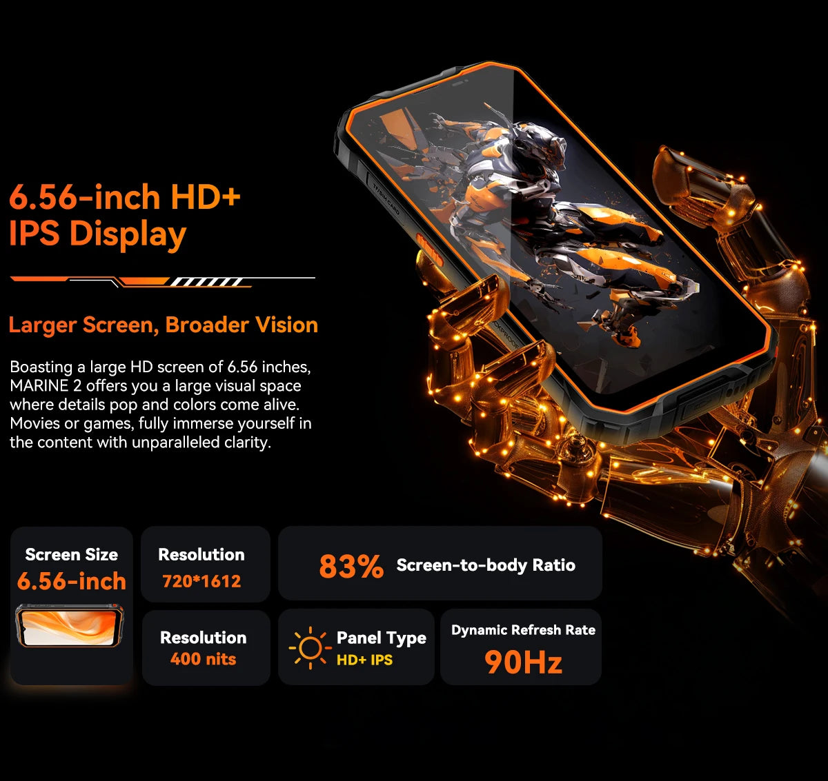 OSCAL Marine 2 AI Outdoor Mobile Phone, 6.56 Inch Rugged Smartphone Android 15, 8+16GB RAM, 256GB+2TB ROM 11000mAh, Unisoc T615