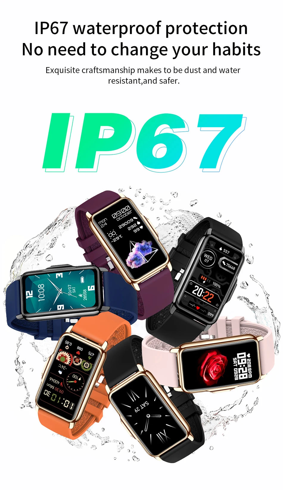 LIGE Smart Watch Women Full Touch Screen Bluetooth Call IP67 Waterproof Sports Fitness Tracker Smartwatch Women