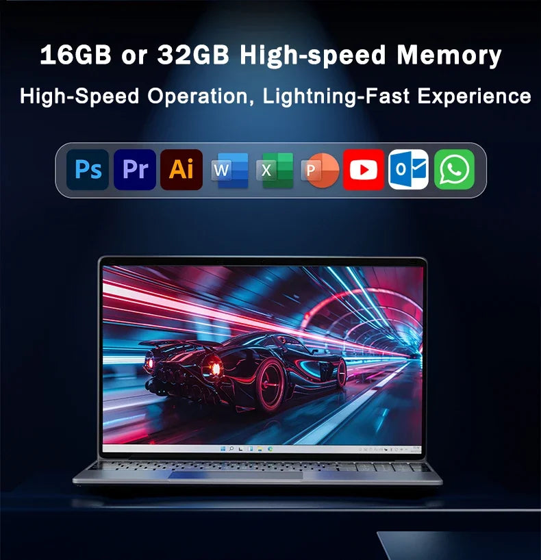 14.1 Inch Ultra Thin Laptop Intel 6500Y 32GB RAM 2TB SSD 5000mAh Battery Win11 Backlit Keyboard Fingerprint Business Gaming Note
