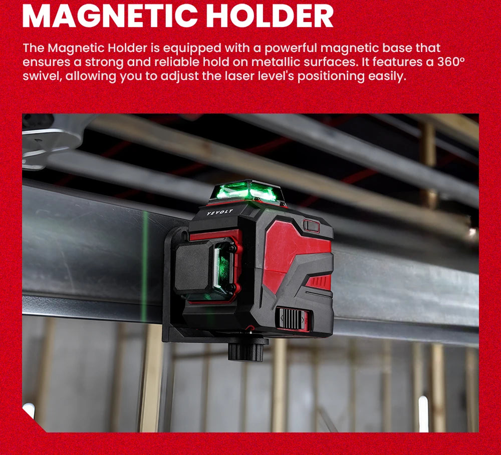 YEVOLT Laser Level Green Beam 12/16 Lines ±4° Self-leveling 3D 360° Horizontal and Vertical Measuring Tools - YVGLL4XS-Series