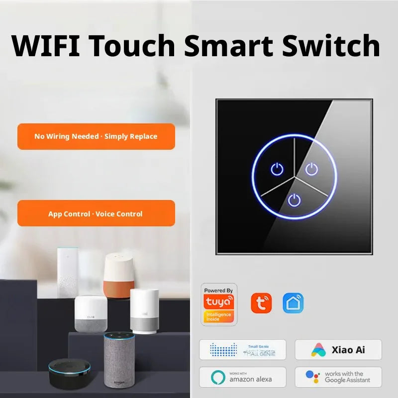 Tuya Smart Life WiFi Smart Touch Switch Tempered Glass Panel WiFi Bluetooth Dual Mode+RF433 Alexa/Google Home Voice Control