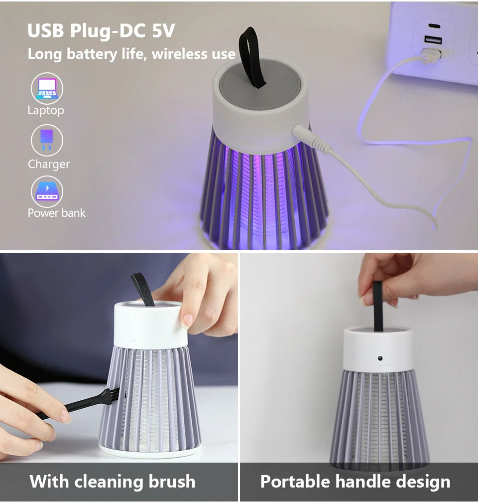 Mosquito Killer Lamp Electric Insect Zapper 2-in-1 USB Bug Trap with LED Light for Bedroom Outdoor Camping Wasps Gnats