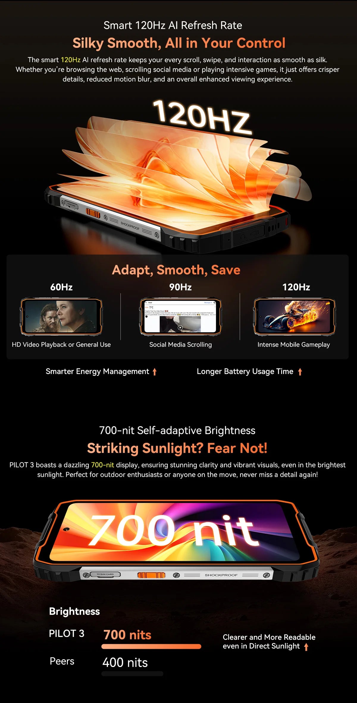 OSCAL PILOT 3 5G AI Rugged Smartphone, MTK Dimensity 6300, 6.78" FHD 2.4K Display 120Hz, 36(12+24) GB RAM 256GB/2TB ROM, 7500Amh