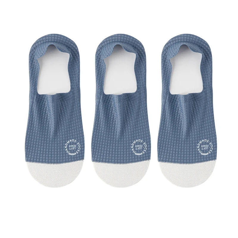 3Pairs Men's Invisible Socks Thin Breathable Comfortable High Quality Waffle Pattern Boat Sock Sweat-absorbing Casual Mesh Sox