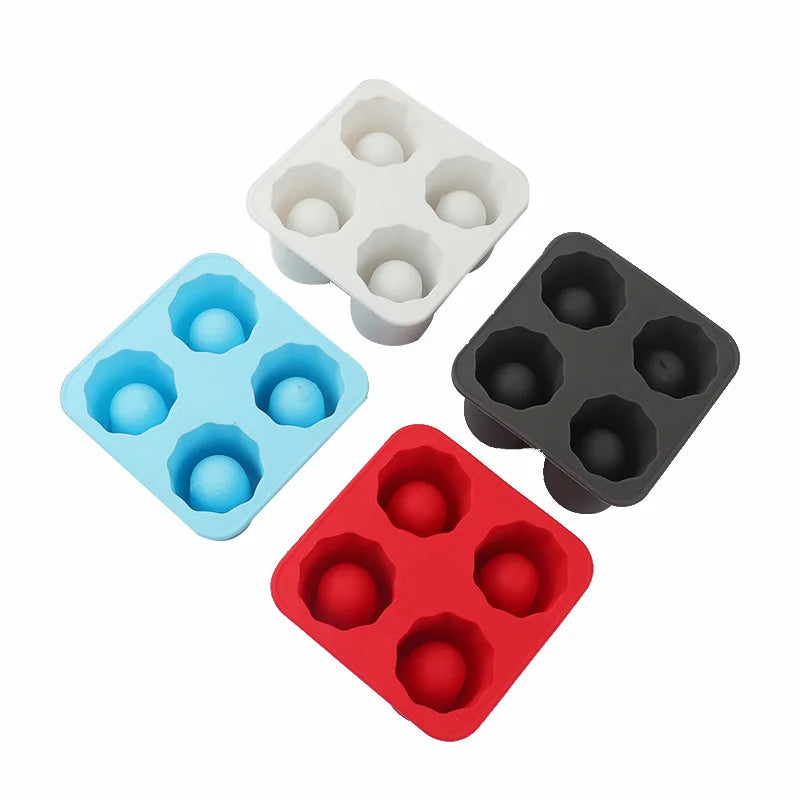 Silicone Ice Cube Mold Four Hole Press Ice Block Maker Creative Round Cup Shape Ice Molds for Whiskey Beer Bar Kitchen Tools