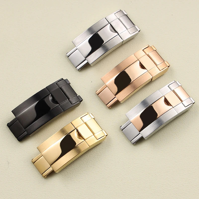 short cover 9*16mm solid silver black rose gold deployment watch clasp for Rolex Submariner Daytona GMT metal folding buckle
