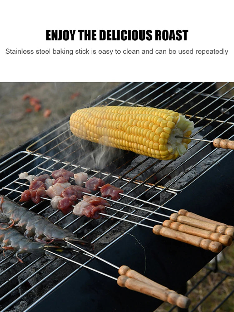 10Pcs Barbecue Skewer Reusable 8 Inch Shish Kebob Sticks with Wooden Handle for Shish Kebab Chicken Shrimp and Vegetables