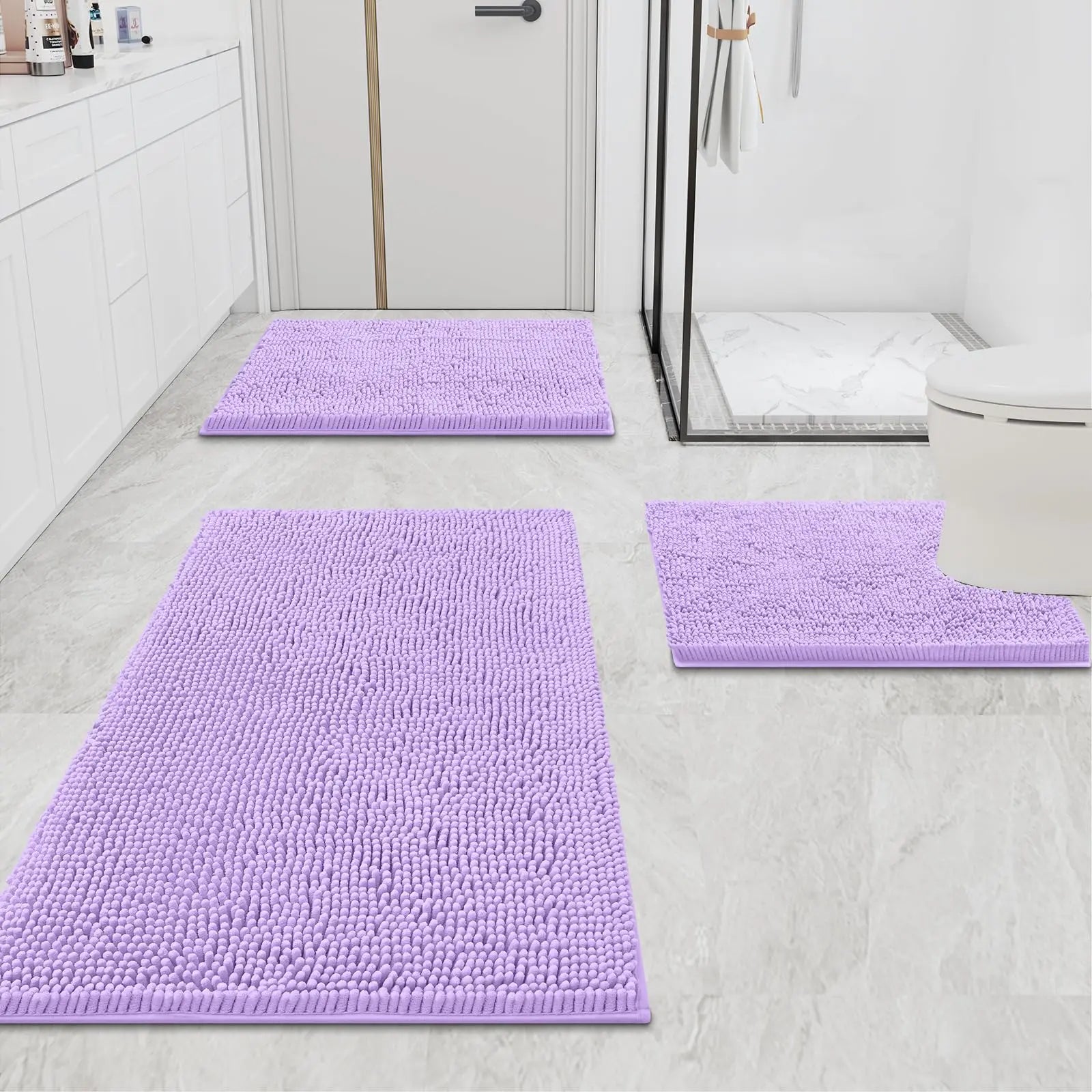 Olanly Chenille Bath Mat Fashion Non-Slips Soft Fluffy Bath Mats For Bathroom Super Absorbent Floor Mats Washable Bathroom Mat