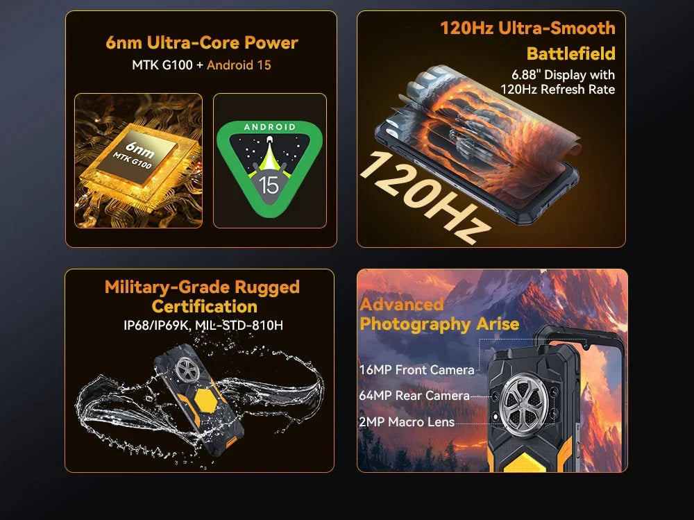 [Ship From UK] CUBOT KingKong Power 5 Android 15 Rugged Smartphone G100 16GB(6+10) 128GB 15300mAh 6.88" 120Hz 64MP Camping Light