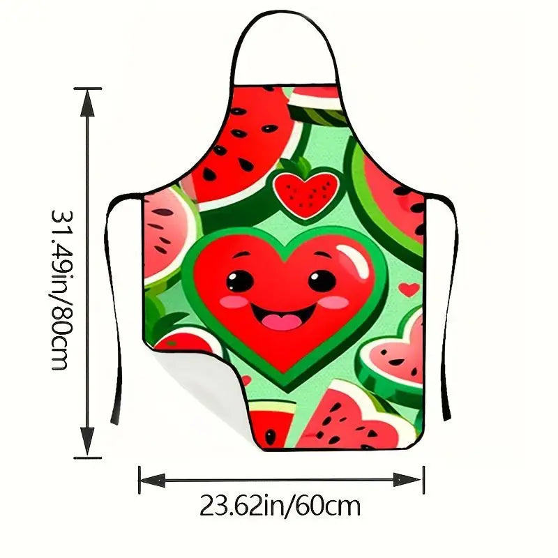 Cute Watermelon Print Apron Oil Proof Waterproof Kitchen Cooking Apron Household BBQ Restaurant Party Work Anti Fouling Apron