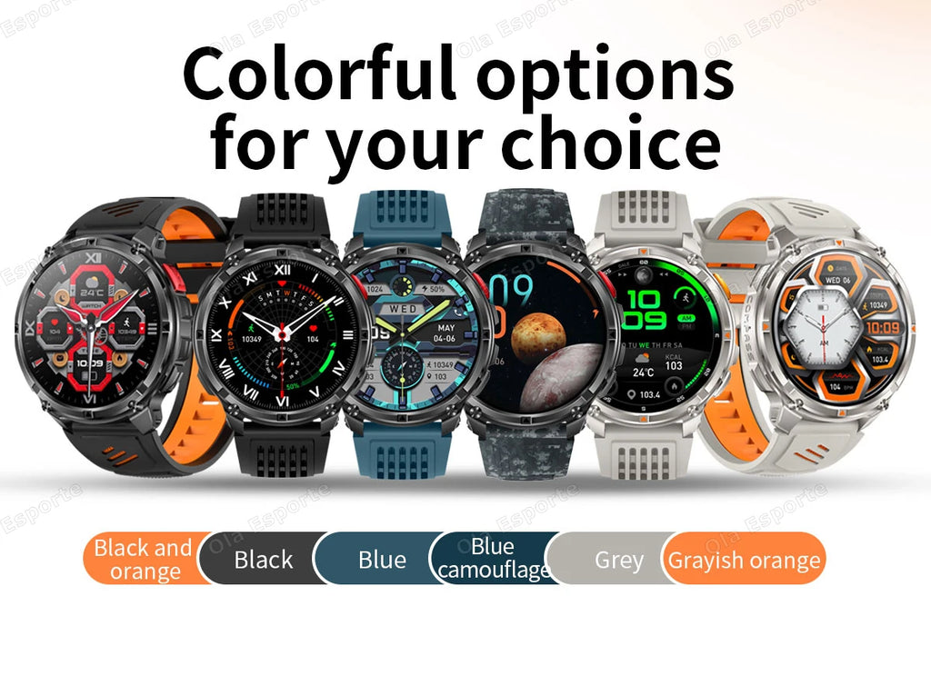 2026 New 1100mAh 1.7 Inch Smart Watch GPS path 5ATM Waterproof Sports Run Hiking Outdoors Compass Flashlight Military Smartwatch