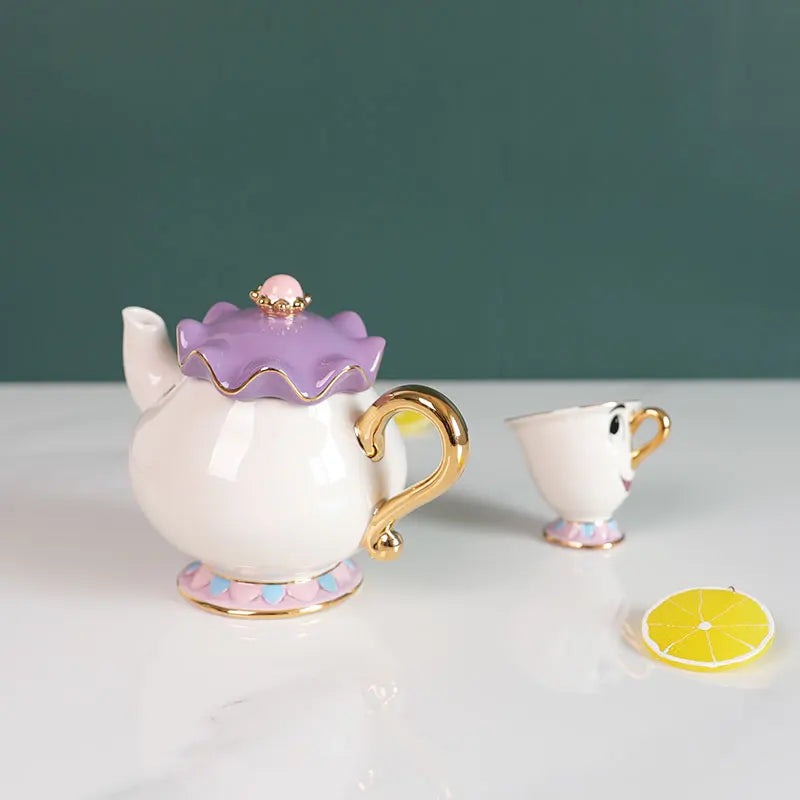 Disney Teapot Cute Cartoon Beauty And The Beast Coffee Pots Mug Mrs Potts Chip Cup Tea Cup Pots One Tea Sets Droshipping