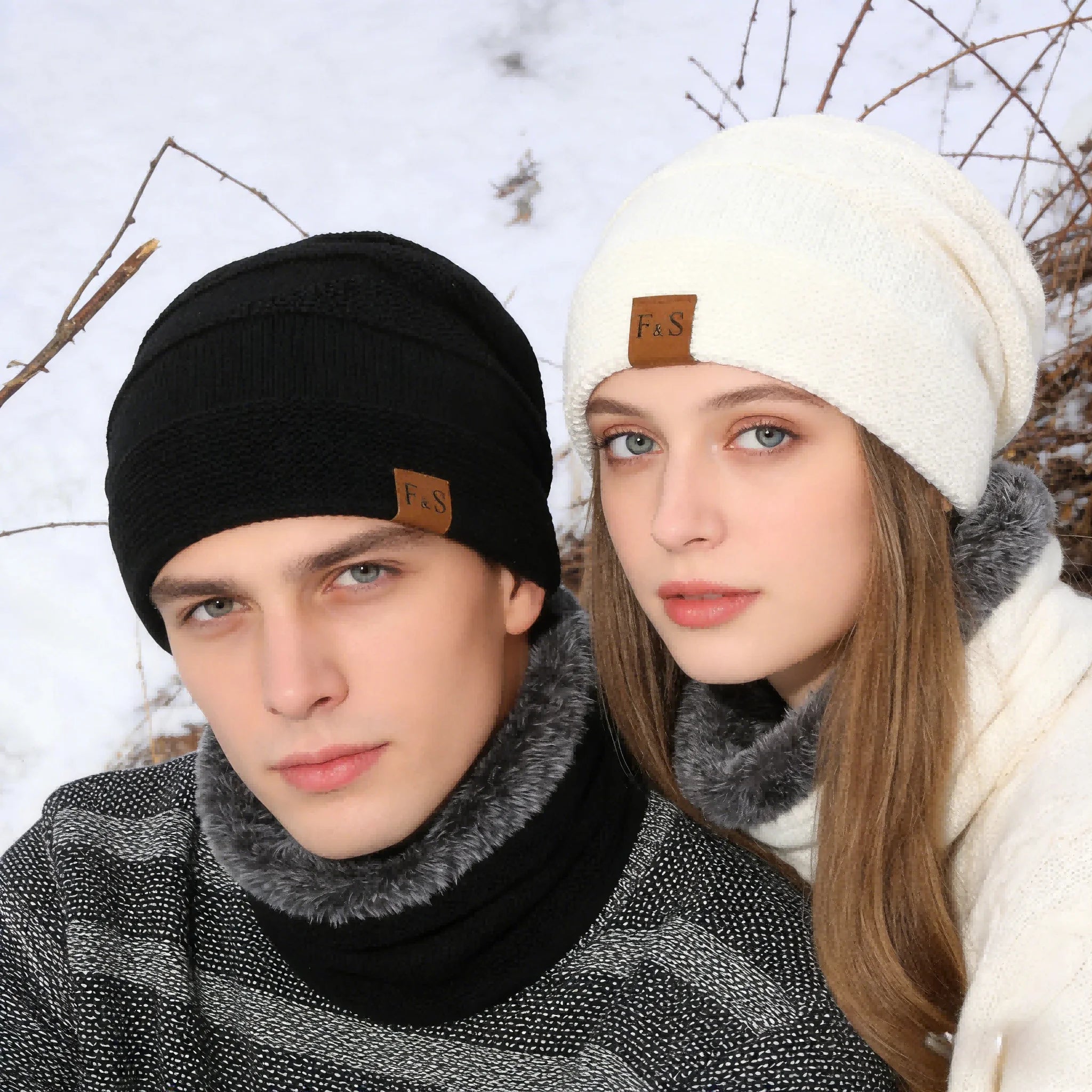 New Unisex Slouchy Winter Hats Add Fur Lined Men And Women Warm Beanie Cap Casual Label Decor Winter Knitted Hats