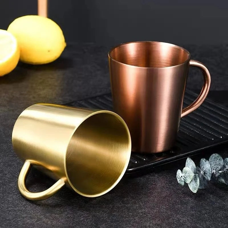 304 Stainless Steel Beer Cup Double-Layer Water Cup Home Dining Drinkware Mugs Gold Sliver Coffee Mugs With Handle 300ml