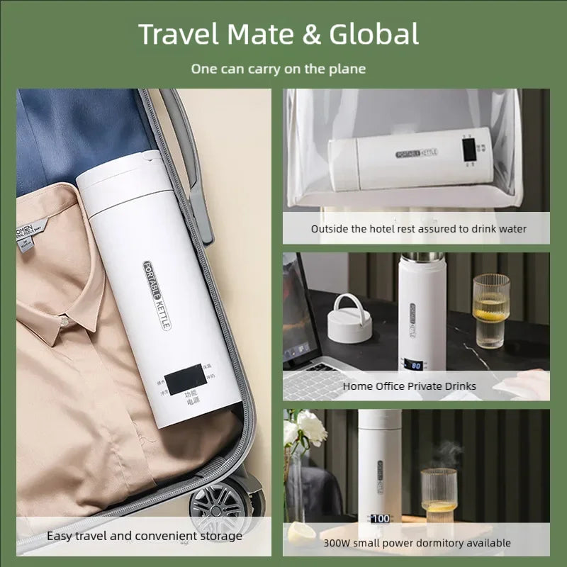 JFBONIN Electric Kettles Portable Tea Coffee Kettle Travel Boil Water Thermal Cup Anti-Scald Water Bottle English Menu
