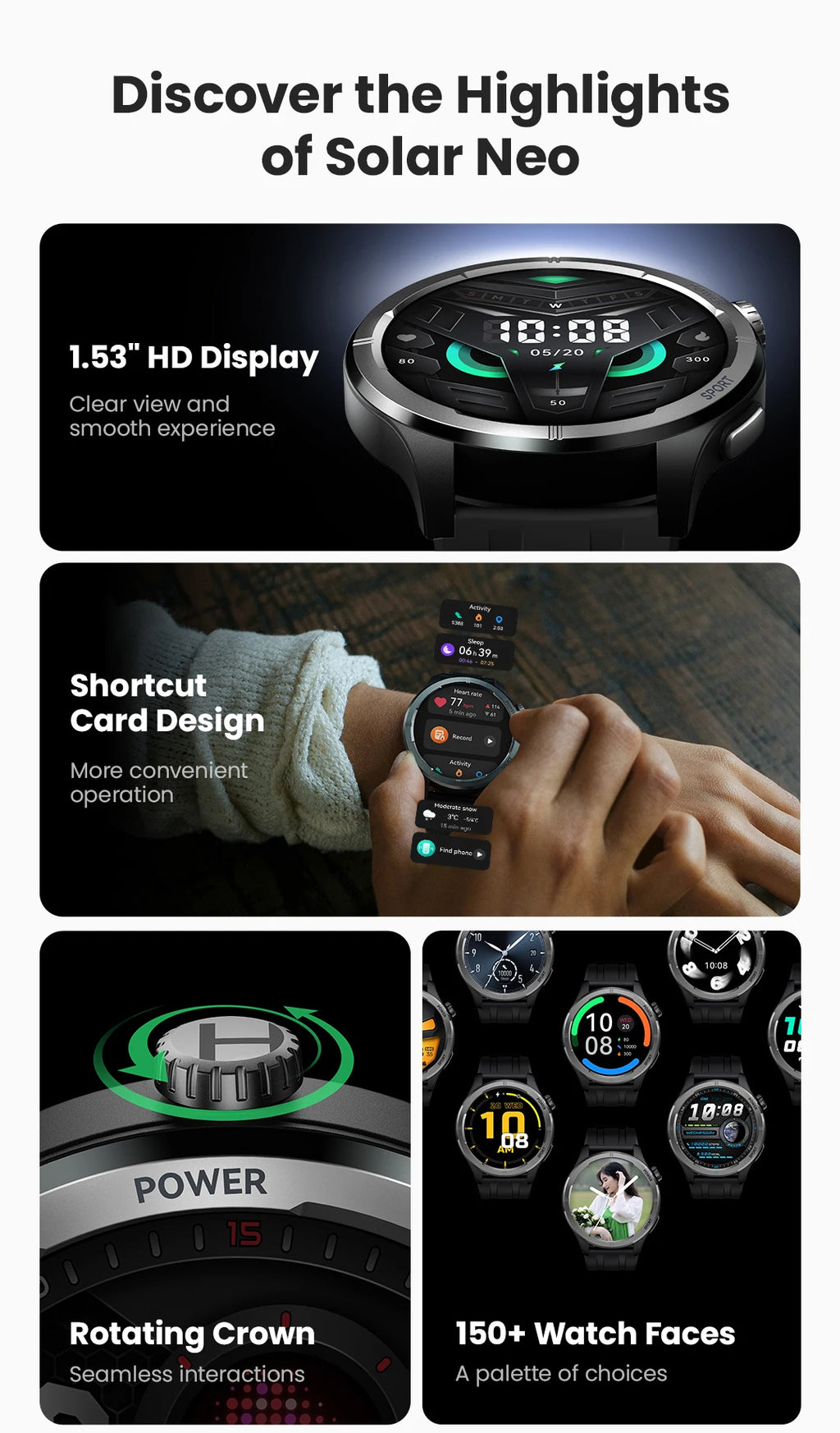 HAYLOU Solar Neo Smartwatchs 1.53'' HD Display 24H Health Monitoring Bluetooth Call Smart Watch Men Women Smart Sport Watchs