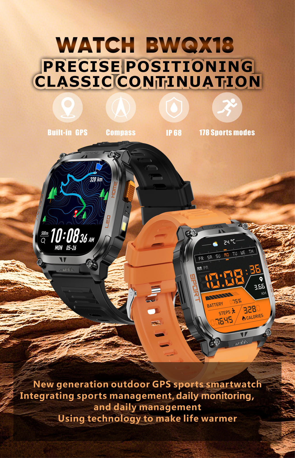 LIGE New GPS Tracking Smart Watch  LED Flashlight 1.96inch HD Screen Compass BT Call Waterproof Sport Smartwatch For Android iOS
