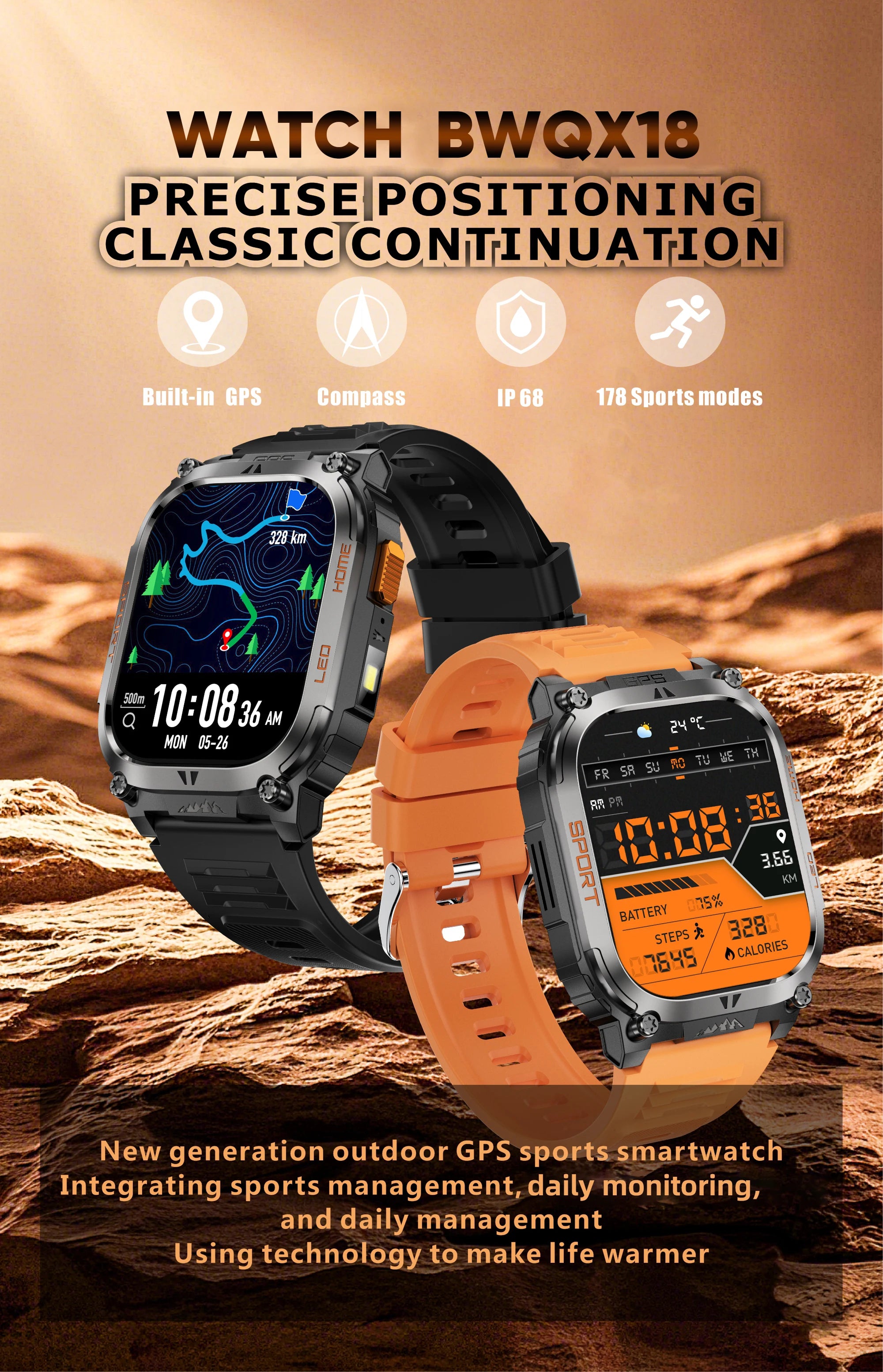 LIGE New GPS Tracking Smart Watch  LED Flashlight 1.96inch HD Screen Compass BT Call Waterproof Sport Smartwatch For Android iOS