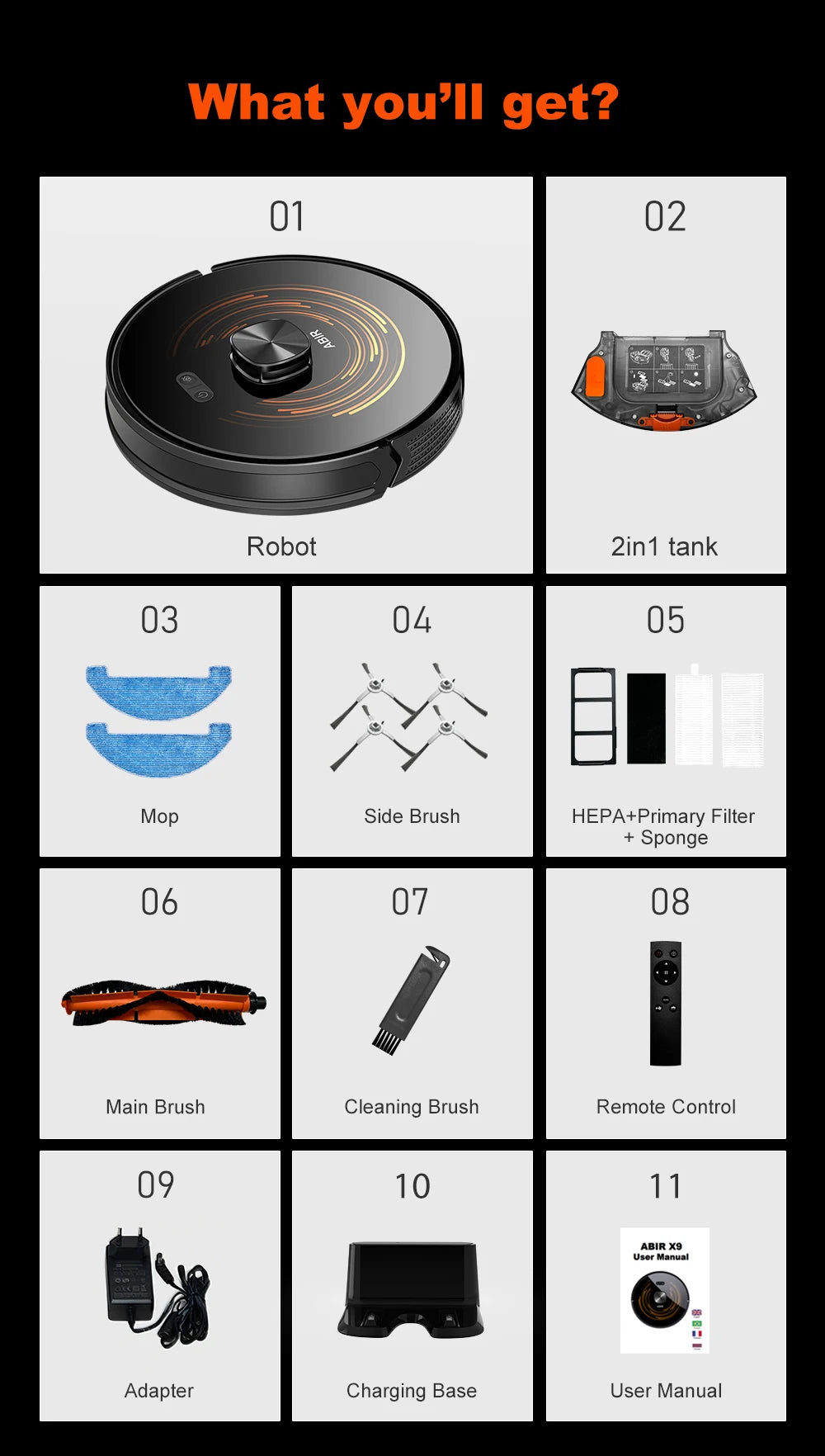 Robot Vacuum Cleaner ABIR X9,Laser Lidar,6500pa Suction,UV Cleaning, Multi-Floor Map,APP Restricted Area,Smart Home Wet Dry Mop