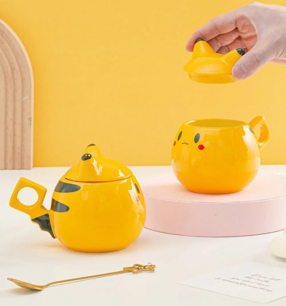 SHUNXIANG 300ml Pokémon Spherical Mug Ceramic Pikachu Cup with Lid Creative and Cute Pattern Cup Gift Desktop Decorative Cup