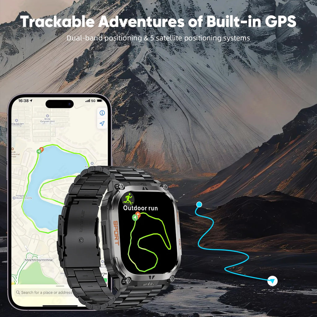 LIGE New GPS Tracking Smart Watch  LED Flashlight 1.96inch HD Screen Compass BT Call Waterproof Sport Smartwatch For Android iOS