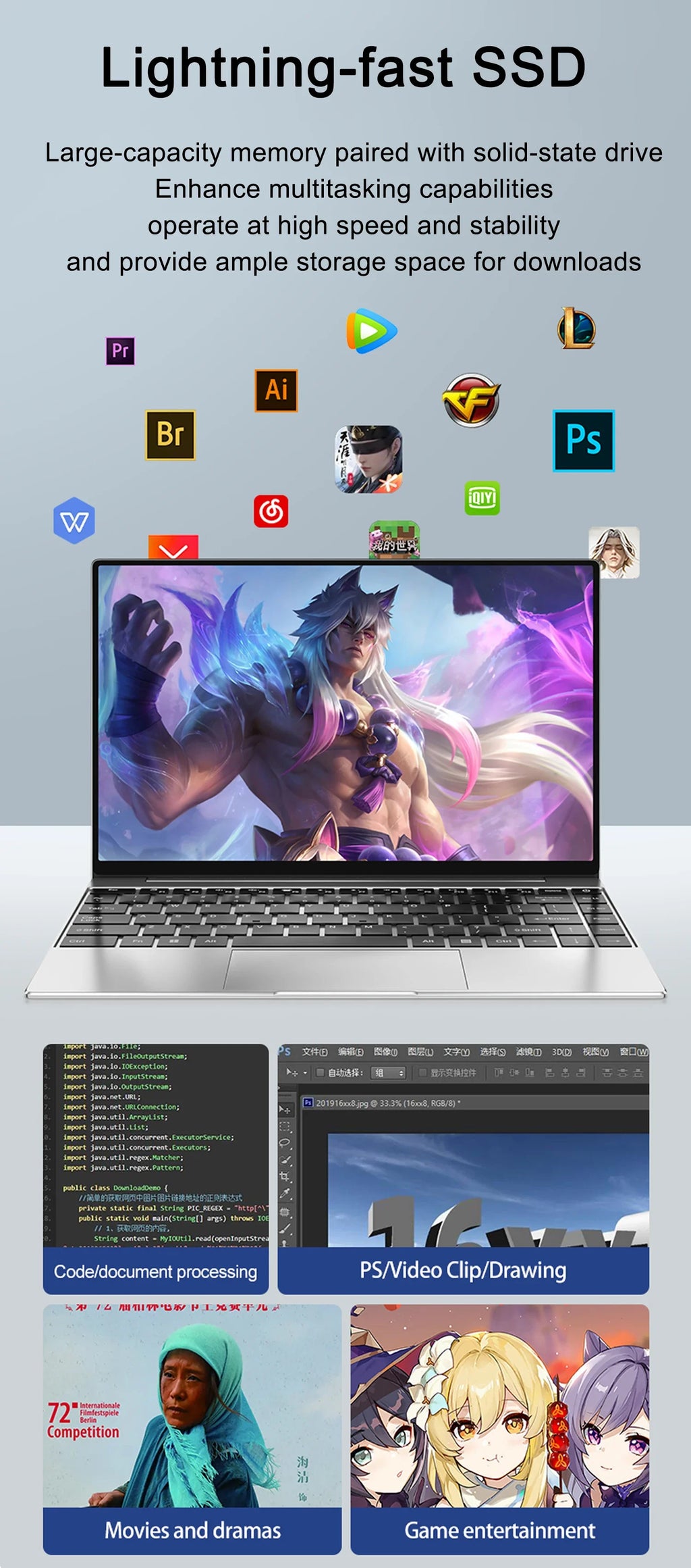 14.1 Inch Premium Ultra Thin Notebook 2026 Win11 DDR4 16GB/32GB RAM 2TB SSD Portable Business Laptop PC I9-9900 Intel N3700