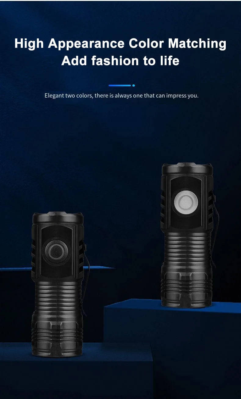 Ultra Bright Mini Torch 3LED Tactical Flashlight USB Rechargeable Outdoor Waterproof Hiking Camping Cap Clip Flashlight