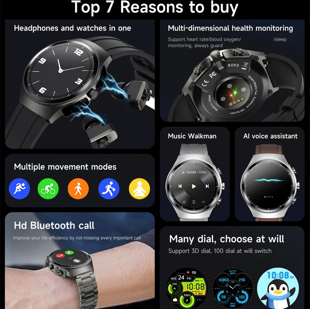 Music Smartwatch With Built-in Headphones Heart Rate Health Monitor 1.43-inch AMOLED HD Screen Men's Watch Women Sports Modes