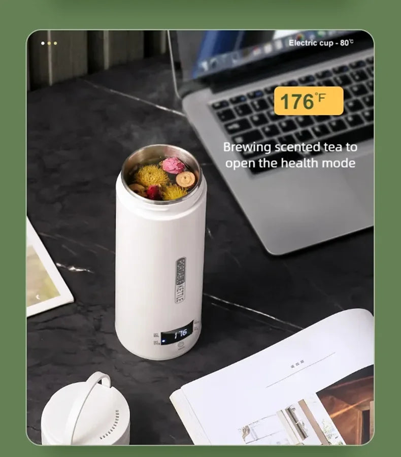 JFBONIN Electric Kettles Portable Tea Coffee Kettle Travel Boil Water Thermal Cup Anti-Scald Water Bottle English Menu
