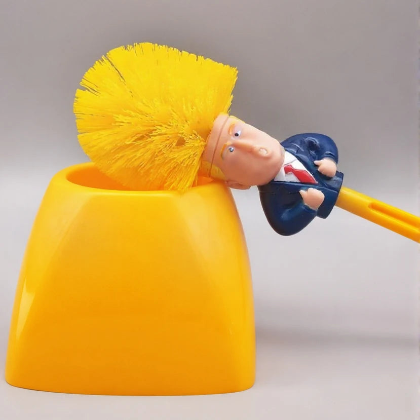 Funny Yellow Hair Cartoon Toilet Brush with Holder | Creative Bathroom Cleaner | Unique Gag Gift for Adults, Friends, Party Fun