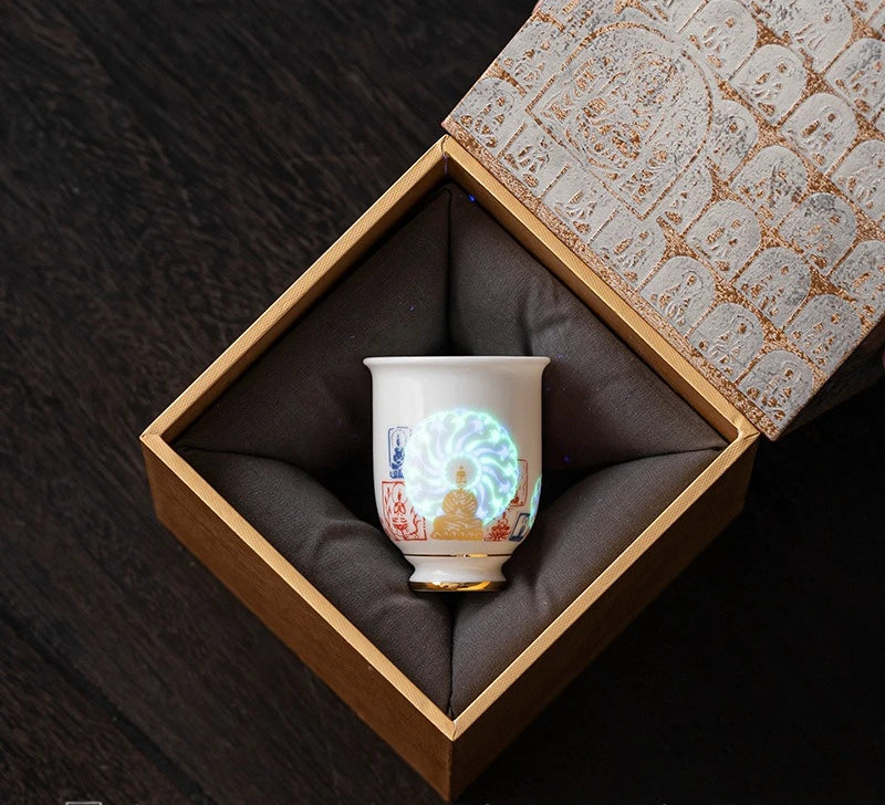 Chinese Style Dunhuang Buddhist Luminous Ceramic Tea Cup Personal Master Cup Household Drinking Gift Teacup