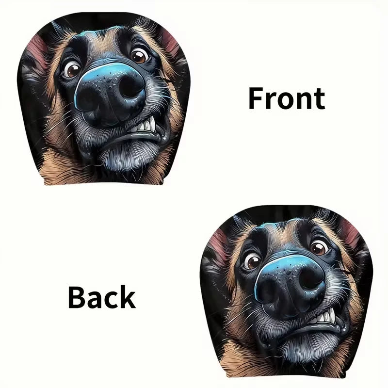2PCS Funny Dog Car Head Pillowcase, Double Sided Printing, Fashionable Dustproof Head Pillowcase, Christmas Gifts