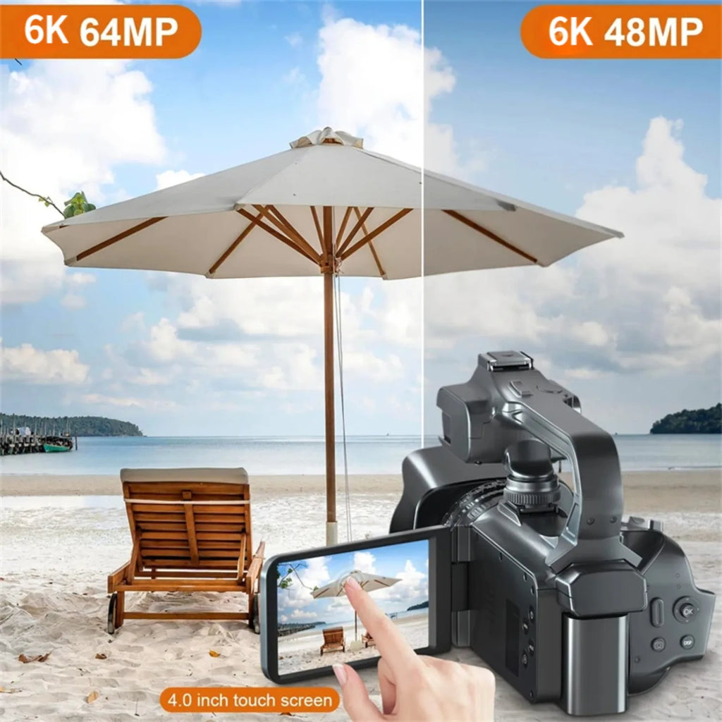 4K 60FPS Professional Camcorder for Photography 64MP WiFi Livestream Webcam Video Cameras 18X Digital Zoom YouTube Vlog Recorder