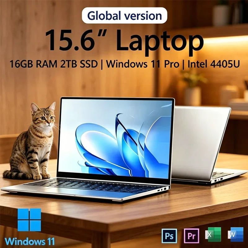Clear Vision 15.6" Light Laptop Intel 4405U 16GB RAM 2TB SSD Win11 Pro Daily Office Gaming Notebook