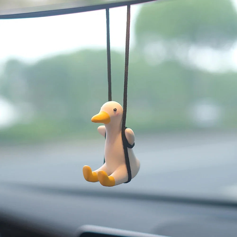 Gypsum Cool White Swing Duck with Sunglasses Automoblie Decor Car Rearview Mirror Ornaments Creative Duck Auto Decoration