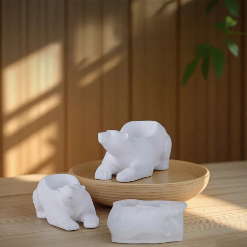 Polar Bear Silicone Mold Bear Flowerpot Molds Succulent Flowerpot Clay Cement Plaster Molds Home Garden Flower Pots Mould