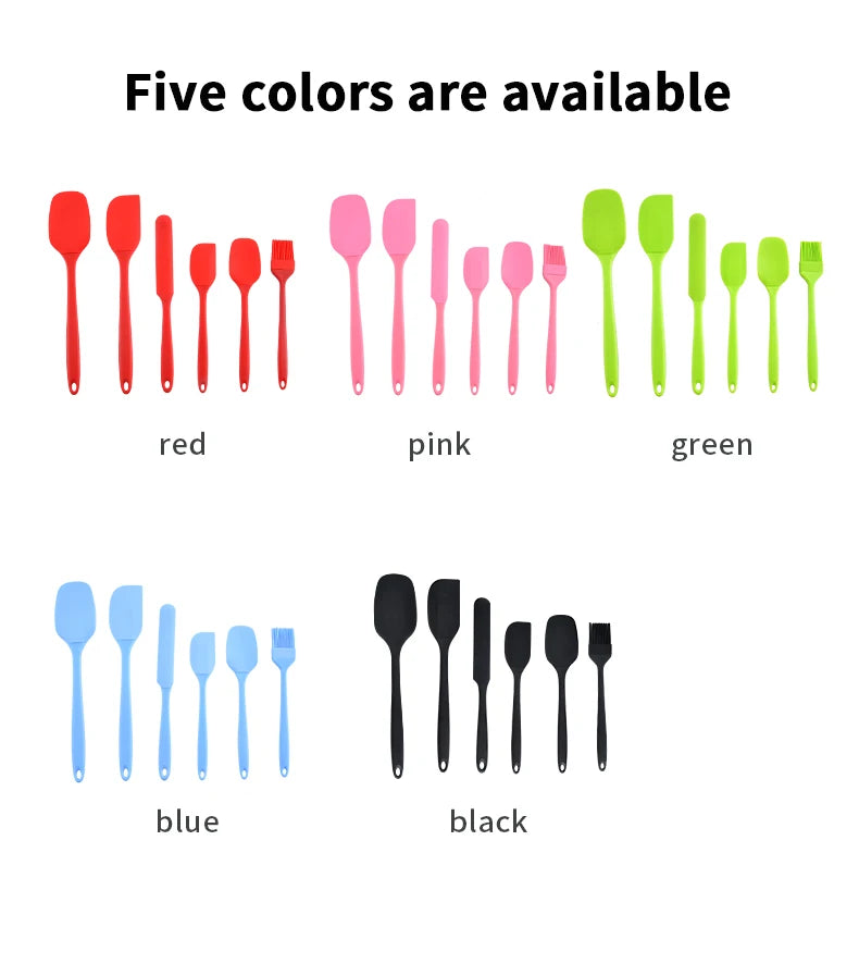 Silicone kitchenware 6-piece set, cream  scraper, spatula, oil brush, size scraper set baking tool，Non-integrated hand