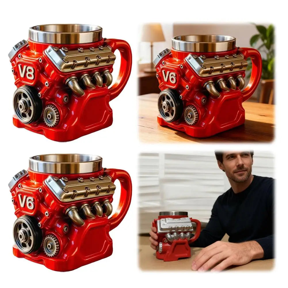 Mechanical V8 V6 Engine Resin Coffee Mug Personalized Inner Liner Simple Design Kitchen Bar Home Gift Idea