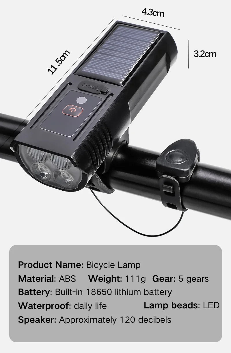 Bike Smart Light Front LED Bicycle Light with Horn Type-C Charging MTB Head Lamp Waterproof Flashlight Road Cycling Accessories