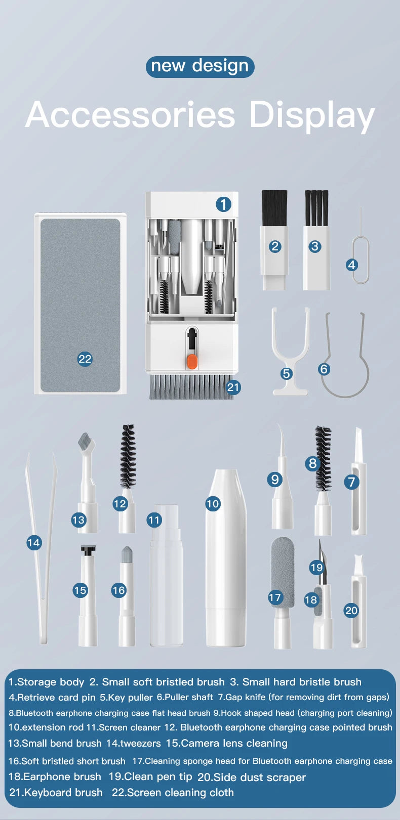 22 in 1 Multi-Function Cleaning Kit for iPhone AirPods iPad Digital Camera PC Keyboard Phone Screen Headphones Tools